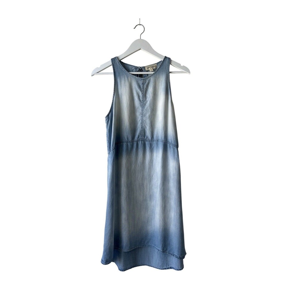Anthropologie Cloth & Stone Chambray Ombré Mini Dress Size L Comfy Casual Beachy
